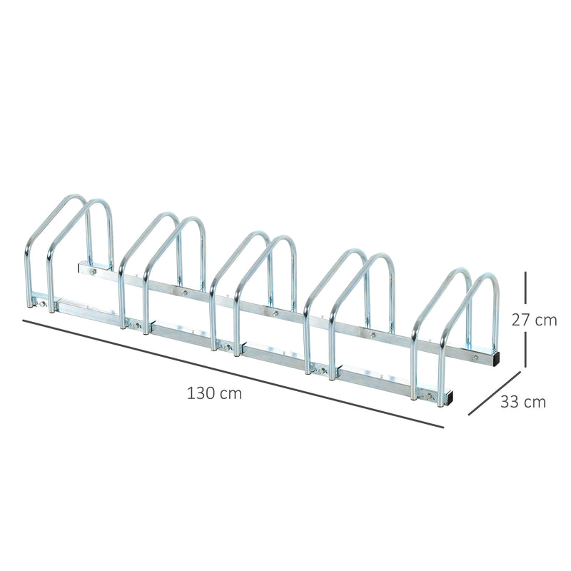 Estacionamento para 5 Bicicletas Suporte de Aço para Estacionar Bicicletas no Chão para Interior e Exterior 145x33x27cm Prata