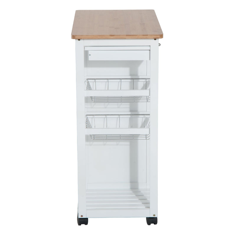 Carrinho de Cozinha de madeira com porta de vidro e 2 prateleiras e 4 rodinhas Branco 70x37x85 cm