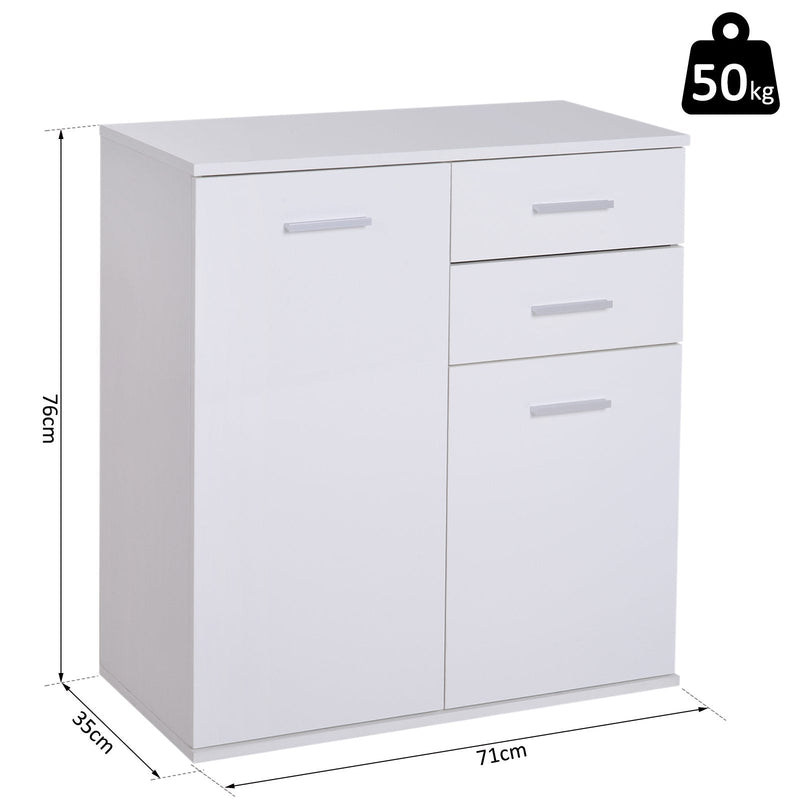 Armário tipo Aparador amplo espaço de armazenamento multiuso para sala de estar com portas e gavetas 71x35x76cm branco