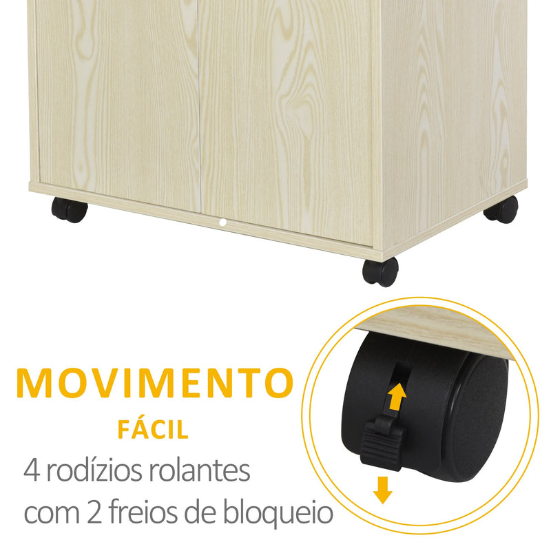 Armário de Cozinha Baixo com 2 Portas e Prateleira Ajustável com Rodas Carga 70 kg 60,4x40,3x97 cm Carvalho