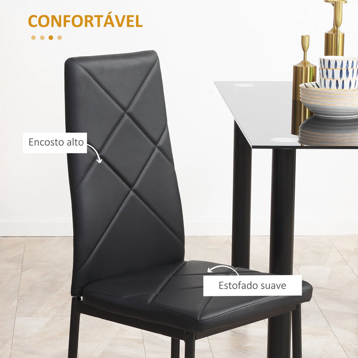 Conjunto de 4 Cadeiras de Sala de Jantar Estofadas em Couro Sintético Cadeiras de Cozinha com Encosto Alto e Pés de Aço Carga Máxima 120kg 41x50x97cm Preto