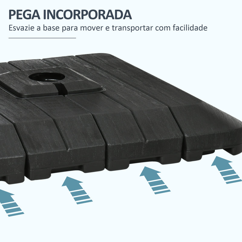 Pesos Base para Chapéu de Sol de 4 Peças Base para Chapéu de Sol Recarregável com Água 100 kg ou Areia 135 kg para Base Cruzada 98x98x18,5 cm Preto