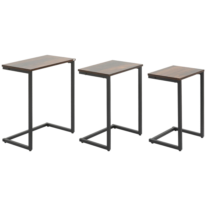 Conjunto de 3 Mesas Auxiliares em Forma de C Mesas de Estilo Industrial com Pés de Aço para Sala de Estar Dormitório Escritório 45x30x60cm 40x28x56cm e 34x25x50cm Marrom Rústico