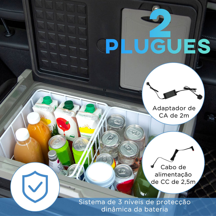 Frigorífico e Congelador de Compressor Portátil 40L Refrigerador de Carro CC 12V/24V até -20? com Ecrã LED Tátil Alça Retrátil e Rodas 71,1x46x44 cm Preto