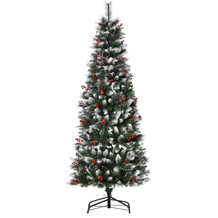 Árvore de Natal Artificial 180cm Ignífugo com 539 Ramos 51 Bagas Folhas de PVC Base Dobrável e Suporte Metálico Decoração de Natal para Interiores Verde