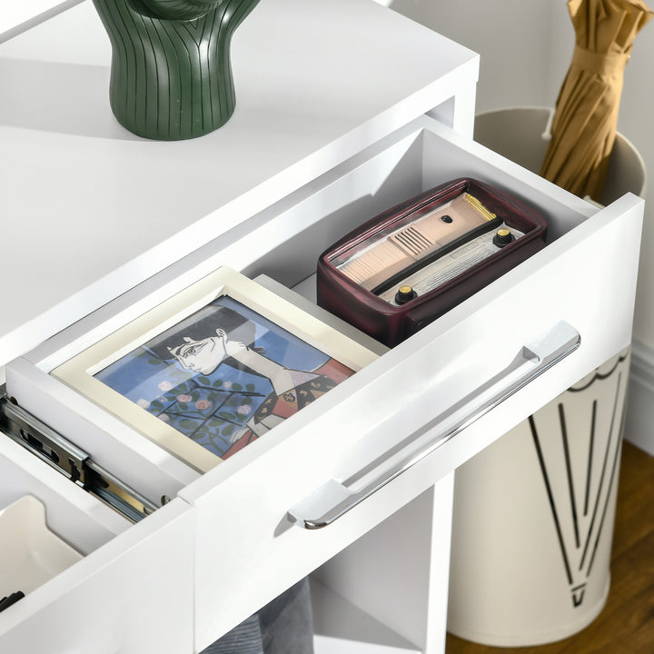 Mesa Consola com 2 Gavetas e Prateleira de Armazenamento Móvel de Entrada para Corredor Sala de Estar Estilo Moderno Anti-Rolamento Carga Máxima 50kg 101,6x28x76,2cm Branco