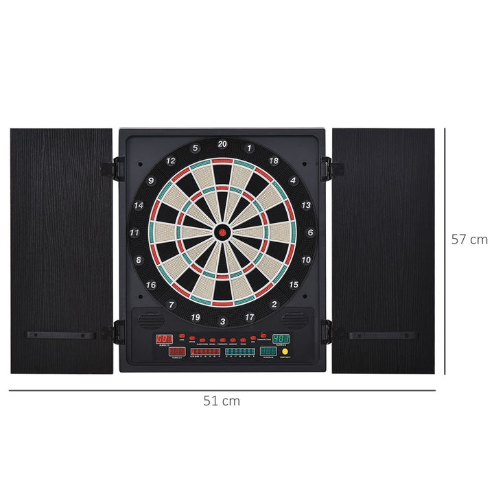 Alvo eletrônico digital para até 8 jogadores com 12 dardos e 30 pontas com portas de tela de LED 27 jogos diferentes 51x6,5x57 cm Preto