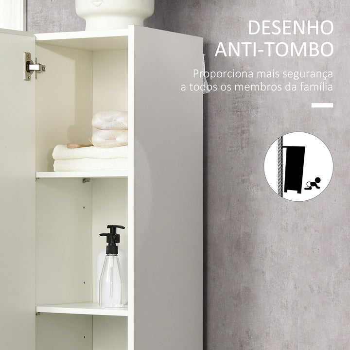 Coluna Casa de Banho Armário Auxiliar Casa de Banho de 5 Níveis com Prateleiras Ajustáveis Armário Multiusos para Duches Casa de Banho 30x33x165cm Branco
