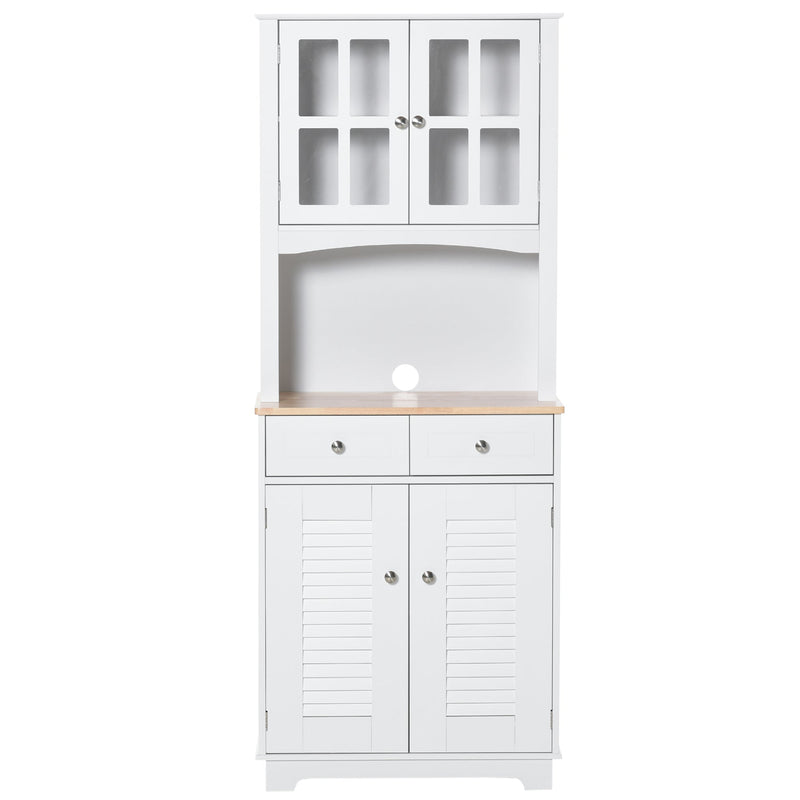 Armário de cozinha Armário aparador com 2 portas 2 gavetas e prateleira aberta para microondas 68x39,5x170 cm branco