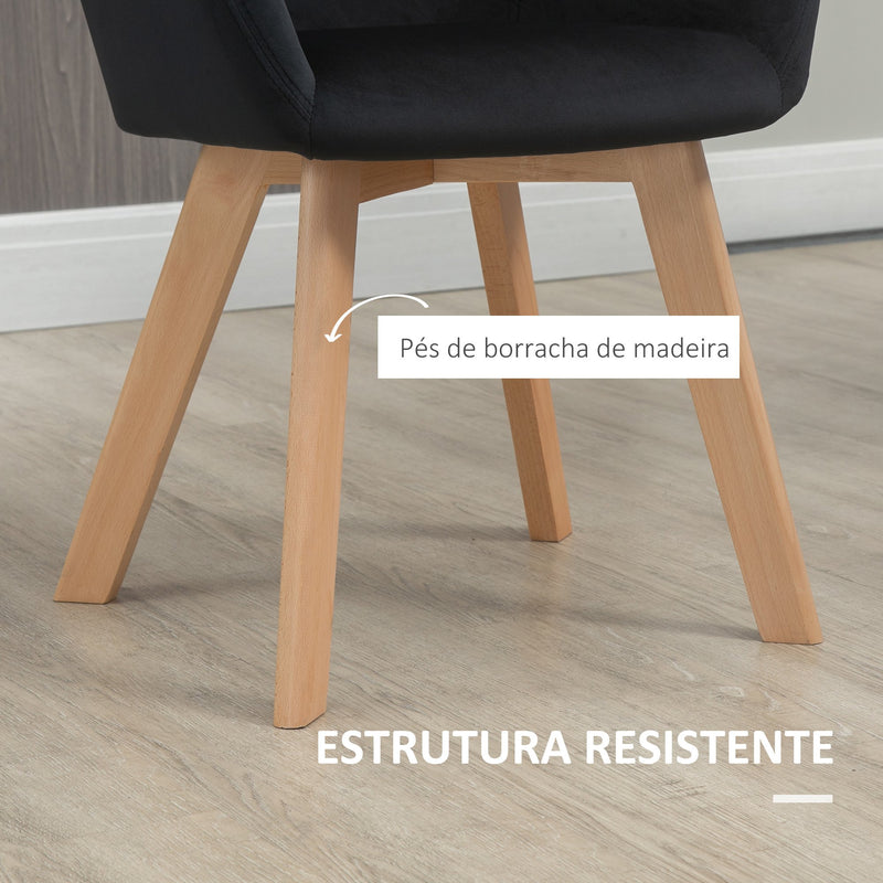 Conjunto de 2 Cadeiras de Sala de Jantar Modernas Cadeiras de Cozinha Estofadas em Veludo com Encosto Médio e Pés de Madeira de Borracha para Sala de Estar Carga 120kg 54x57x80cm Preto