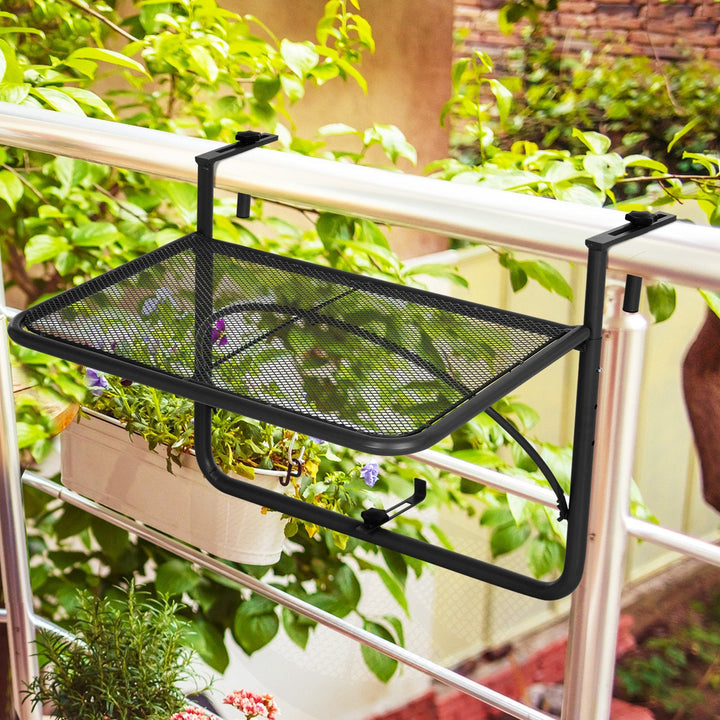 Mesa suspensa para varanda com braço ajustável e altura ajustável em 3 posições Estrutura de metal máx. 30 kg 60x56,5x45 cm Preto