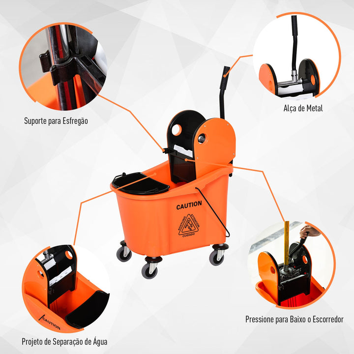 Balde para esfregona comercial com espremedor 36L Capacidade 54x41x91,5 cm Laranja