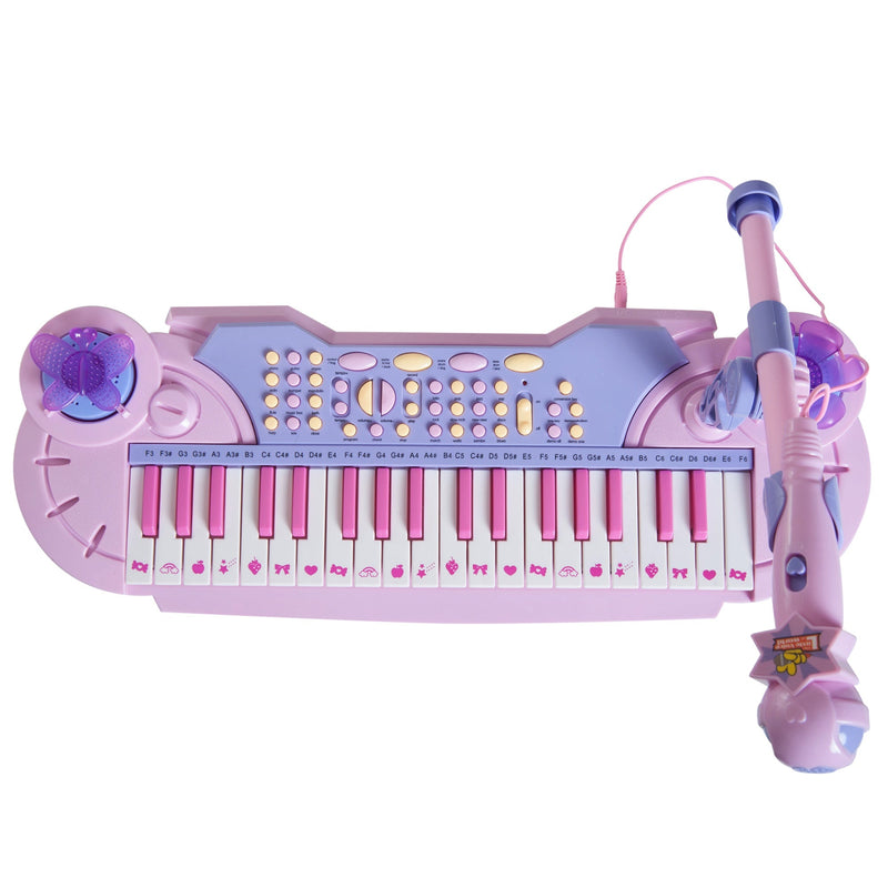 Órgão Electrónico Piano Infantil com Microfone Banquinho Luzes e 22 Canções cor Rosa