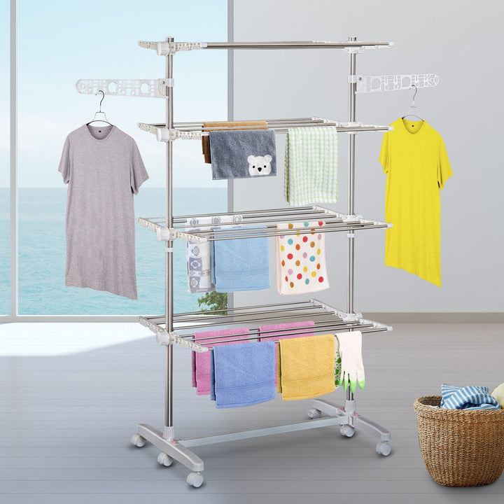 Estendal de Roupa tipo Pendurador Móvel Branco e Aço Inoxidável (80-142) x 55 x 178 cm