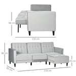 Sofá Cama com Chaise Longue de 3 Lugares Tato Aveludado com Encosto Ajustável e Apoio para os Pés Móvel 218x85x86cm Cinza