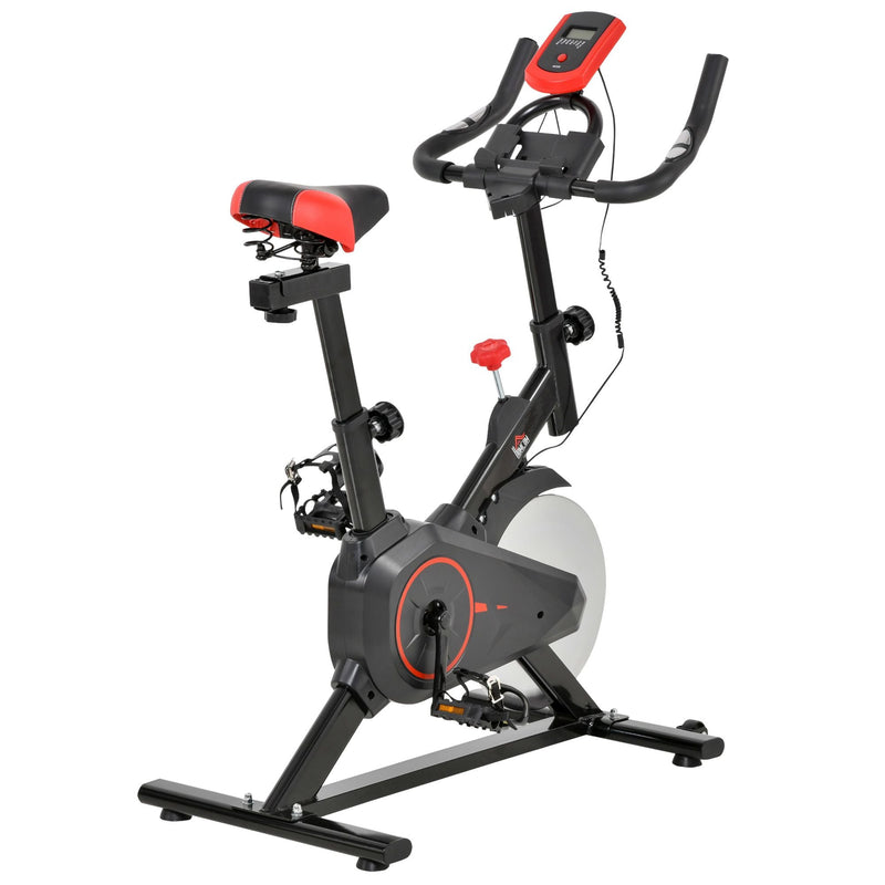 Bicicleta Estática Spinning com Monitor LCD Volante de Inércia de 6kg Assento e Guidão com Altura Ajustável Resistência Regulável 85x46x114cm Preto e Vermelho