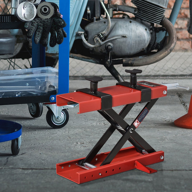 Plataforma Elevadora para Motocicletas com Altura Ajustável de 19-53cm Carga Máxima 500kg para Estacionar ou Reparar Oficina Garagem Preto e Vermelho