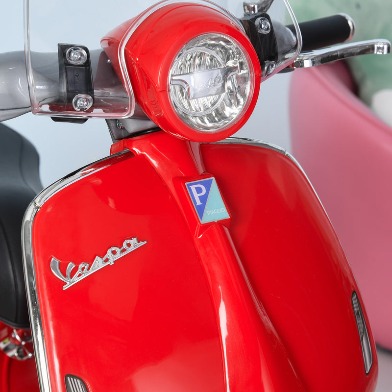 Mota elétrica Vespa para crianças acima de 3 Anos com Faróis Música 2 Rodas Auxiliares 108x49x75 cm Vermelho