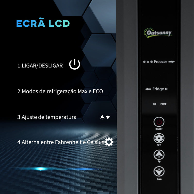 Frigorífico e Congelador de Compressor Portátil 45L Refrigerador de Carro 12/24V CC com Temperatura de 10? a -22? Tela LCD Tátil Alças de Transporte e Rodas 63,2x42x50,8cm Cinza