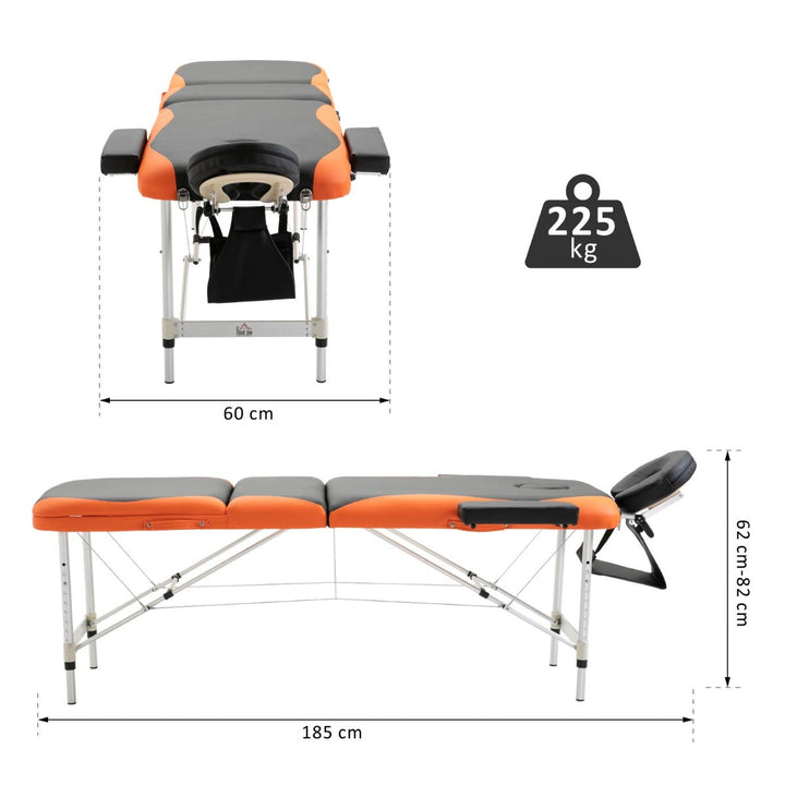Marquesa Dobrável e Portátil para Fisioterapia - Preto e Laranja - Estrutura em PU e Alumínio - 185x60 cm