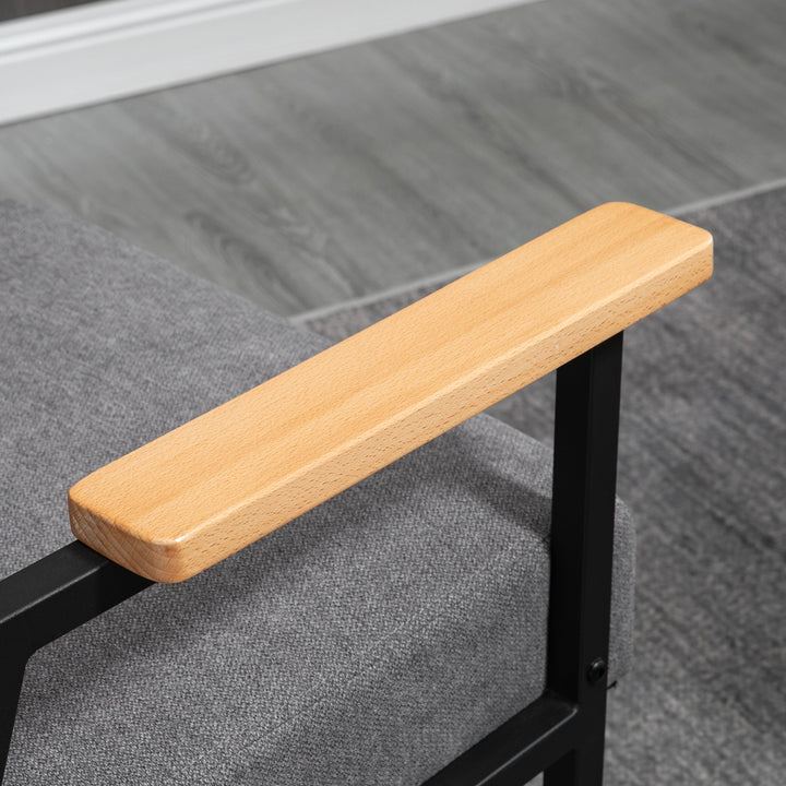 Poltrona de Sala de Estar Poltrona Moderna Estofada em Poliéster com Apoio para os Braços de Madeira e Pés de Aço para Escritório Dormitório 64x5x70x83,5 cm Cinza
