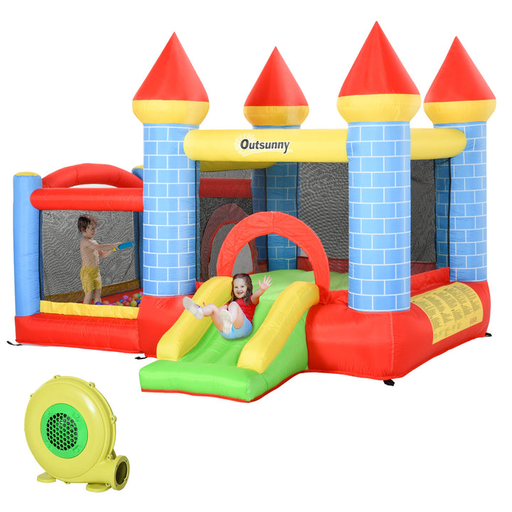 Castelo inflável infantil com escorrega cama de salto insuflador e bolsa de transporte para interior e exterior 300x275x210 cm Multicolor
