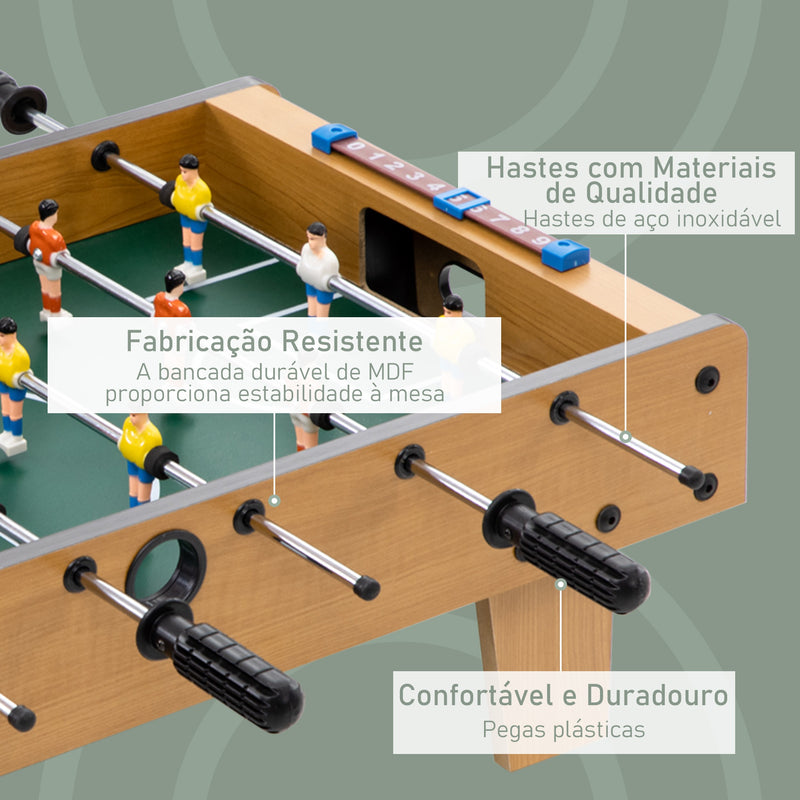 Matraquilho de Mesa para Crianças acima de 6 Anos Jogo de Mesa de Futbol de Madeira com 2 Bolas 6 Varas 2 Marcadores de Pontos 18 Jogadores 69x36,5x22cm Madeira