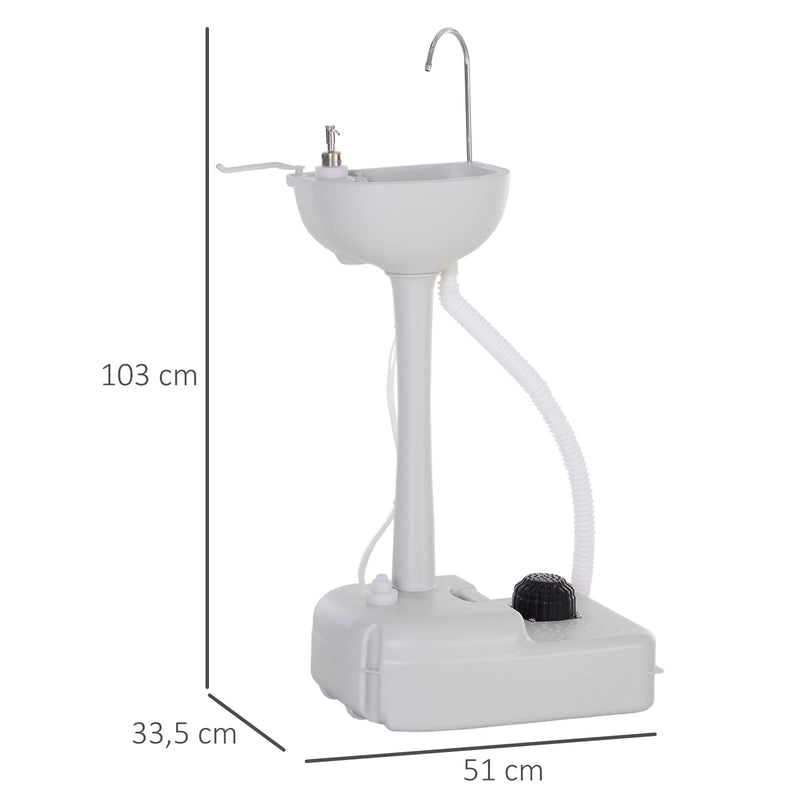 Pia ao ar livre portátil com tanque de água 17L Toalheiro Roda 51x33,5x103