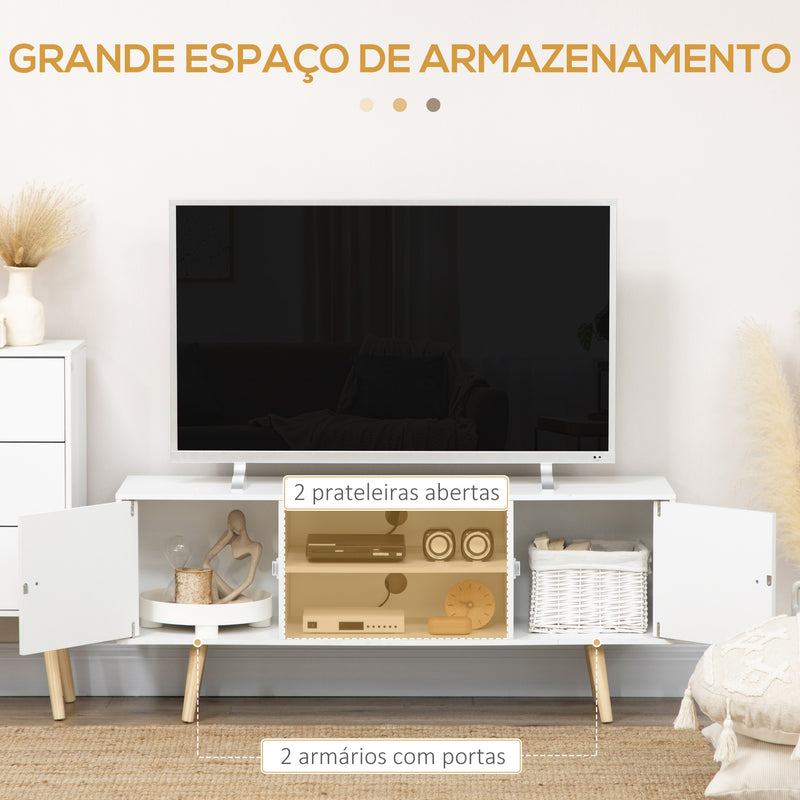 Móvel de TV de Sala de Estar Móvel para Televisores de até 55 Polegadas com 2 Portas 2 Prateleiras de Armazenamento para Escritório Dormitório 120x34x50cm Branco