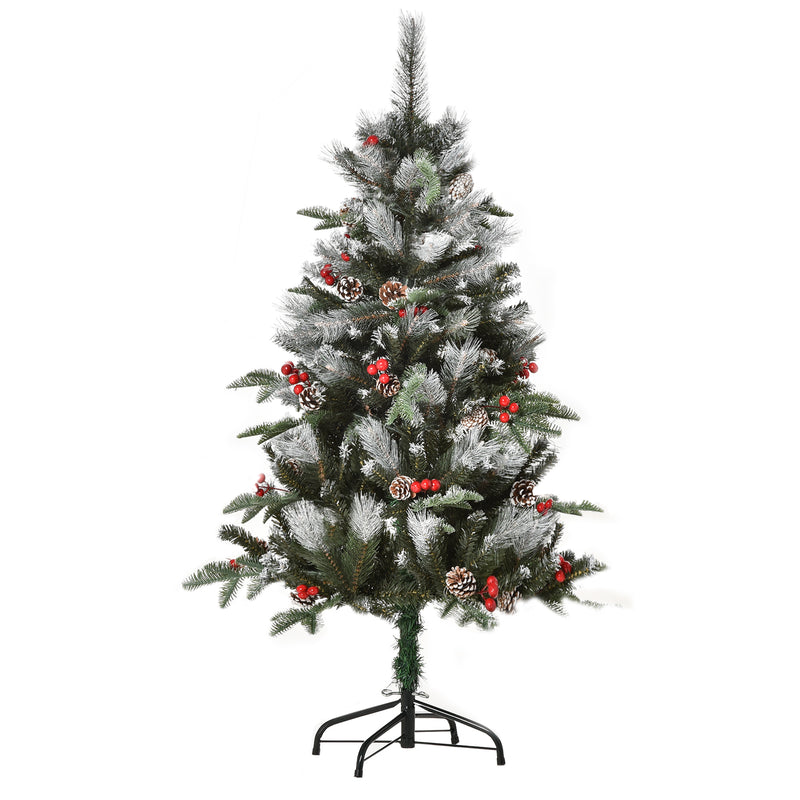 Árvore de Natal Artificial 120cm com 239 Ramas 27 Pinhas e 27 Frutinhas Folhas de PVC PE Base Dobrável e Suporte Metálico Decoração de Natal para Interiores Verde