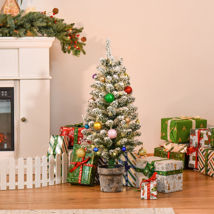 Árvore de Natal Pequena Artificial Ø40x90cm com Luzes LED 116 Ramas Vaso Desmontável e Suporte de Metal Decoração de Natal para Interior Verde e Branco