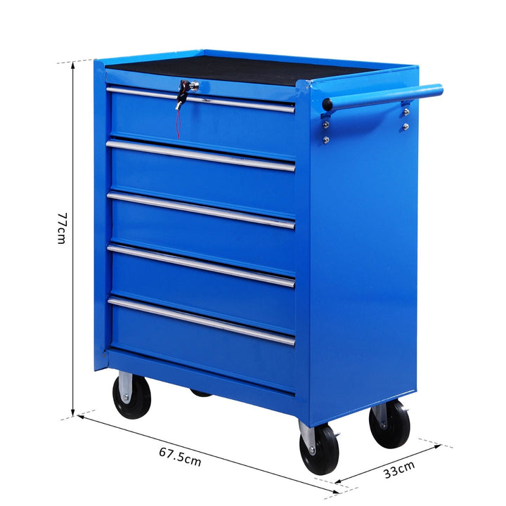 Carrinho de ferramentas metálico 5 gavetas e 4 rodas - azul