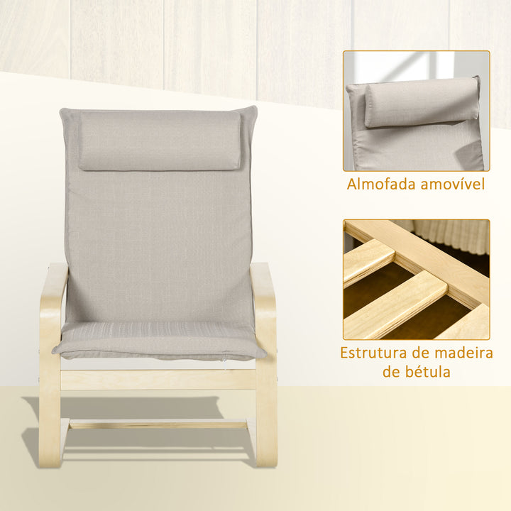 Poltrona Otomana de Sala de Estar Estofada em Tecido Poltrona Moderna com Encosto Alto Apoio para os Braços e Almofada Removível para Dormitório Escritório Carga Máxima 120kg 67x69x100cm Cinza