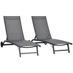 Conjunto de 2 Espreguiçadeiras Reclináveis de Jardim Espreguiçadeiras de Alumínio para Exterior com Encosto Ajustável em 5 Níveis e Rodas para Praia Piscina 165x66x102cm Cinza