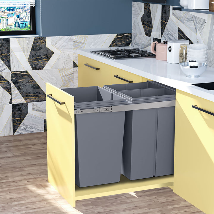 Cubos de Lixo para Cozinha com 3 recipientes de Reciclagem Removíveis 1x20L e 2x10L Metal e Plástico 48x34,2x41,8cm Cinza