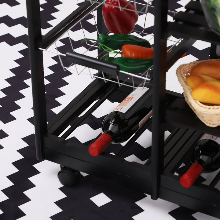 Carrinho de Cozinha com Rodinhas com Prateleira e Gaveta 74x37x76cm Preto