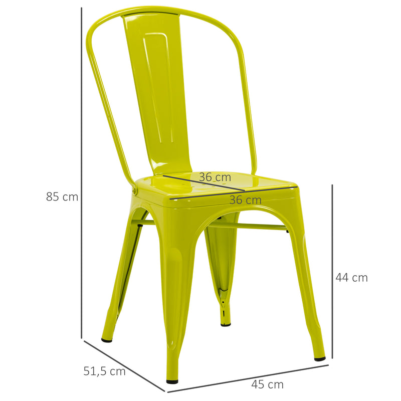 Conjunto de 2 Cadeiras com Estrutura de Aço Conjunto de Cadeiras Modernas com Encosto para Cozinha Restaurante Carga Máxima 120kg 45x51,5x85cm Verde