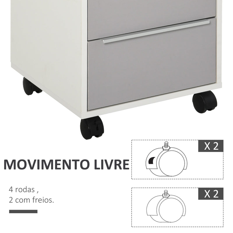 Armário de arquivo móvel para escritório com 3 gavetas Rodas de trava 40x40x63,5 cm Branco e cinza