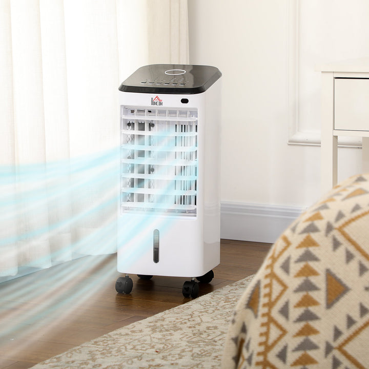 Climatizador Refrigerador de Ar Portátil 3,5 L 3 em 1 Climatizador Humidificador Ventoinha 65W Ecrã LED Controlo Remoto Temporizador Oscilação 3 Velocidades 3 Modos 24,5x27x60 cm Branco