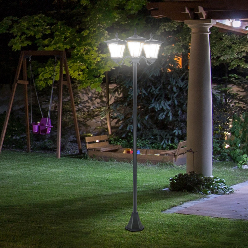 Candeeiro Solar de Jardim com 3 Luzes LED Impermeável IP44 Sensor de Noite Candeeiro de Exterior para Terraço Pátio Aço Inoxidável 51,5x47x182,5cm Preto