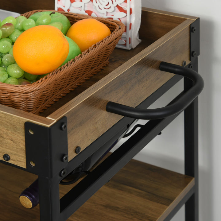Carrinho de cozinha multifuncional com 3 prateleiras 77x44,5x91 cm Madeira rústica