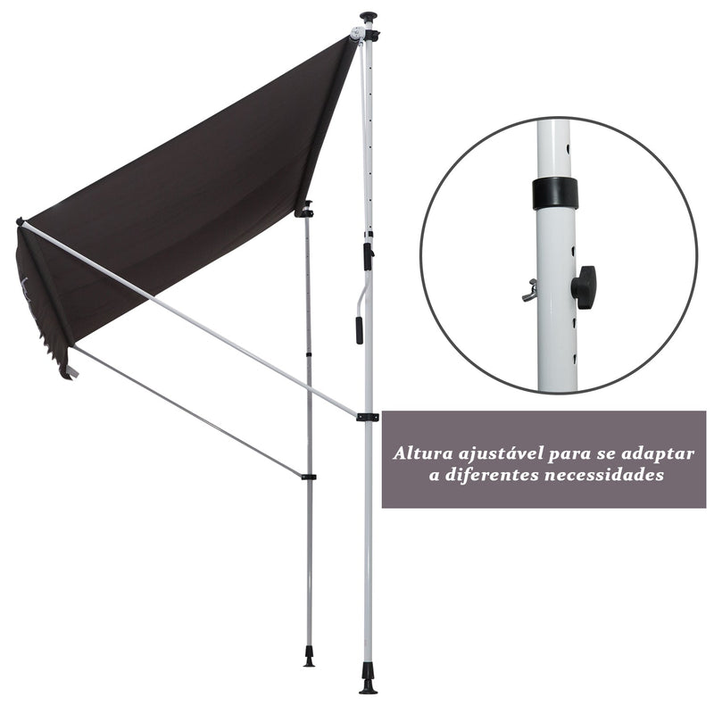 Toldo portátil 200x150x170-280cm Alpendres ou Varandas com Manivela Ajustável Cinza