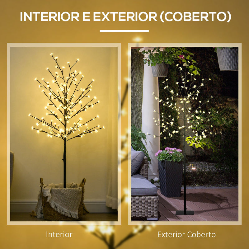 Árvore Cerejeira com 150 Luzes LED IP44 Branco Quente Árvore Decorativa com Ramos Flexíveis para Sala de Estar Festas Interior 17x17x150cm Preto