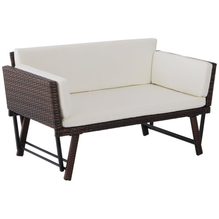 Sofá de Dois Lugares Ratán Sintético Convertível en Cama Sofá de Jardim Exterior com Almofada Castanha Cadeira Móvel Mobiliário Pátio Terraço 129x66x79cm