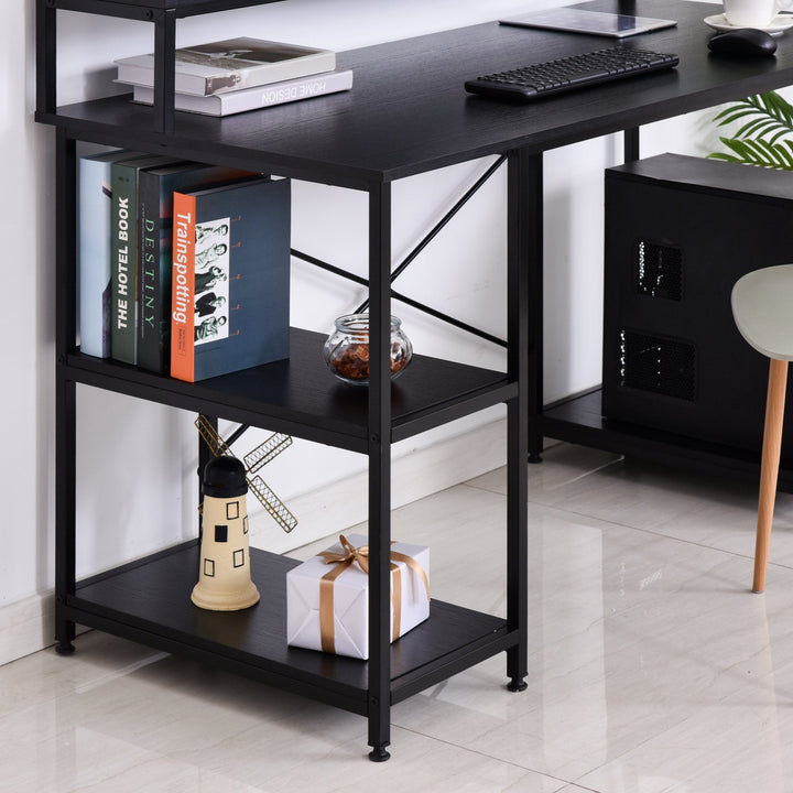 Mesa para Computador com Prateleiras Pés Ajustáveis ??Moldura de Metal 140x60x93 cm
