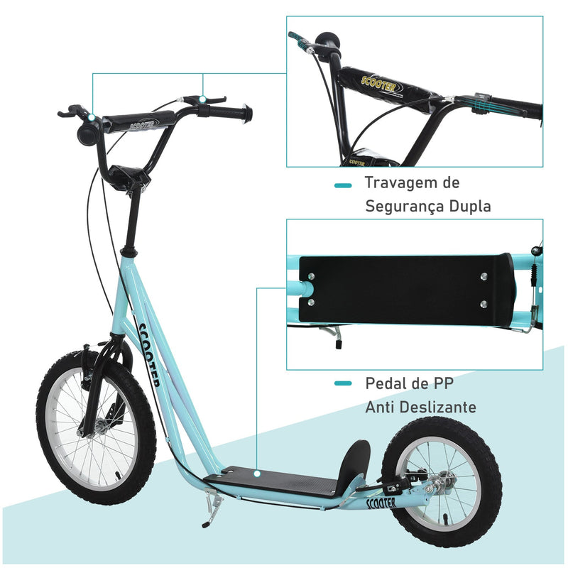 trotinete para crianças acima de 5 anos Guiador ajustável Rodas infláveis 135x58x88-94 cm Azul