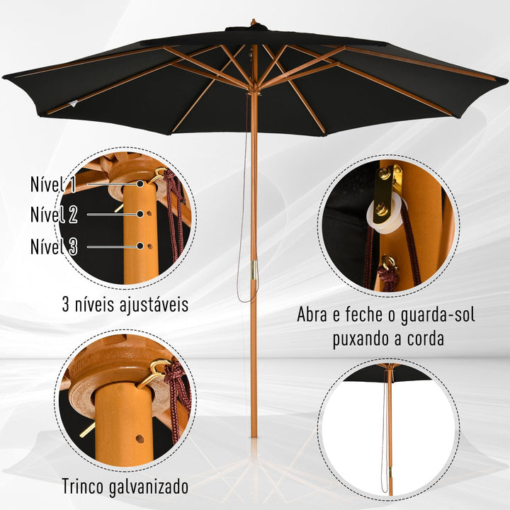 Guarda-sol para cafeteria e jardim ajustáveis e fáceis de transportar F300x250 cm Preto