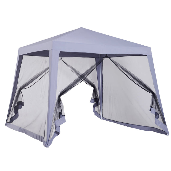 Tenda de Jardim 3x3m com 4 Partes Laterais Mosquiteiro com Zíper Proteção UV para Patio Cinza