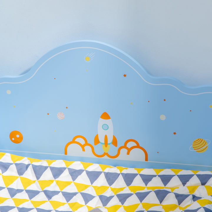 Cama para Crianças de 3-6 Anos 143x74x59cm Cama Infantil de Madeira com Barreiras de Proteção Carga Máxima 80kg Azul