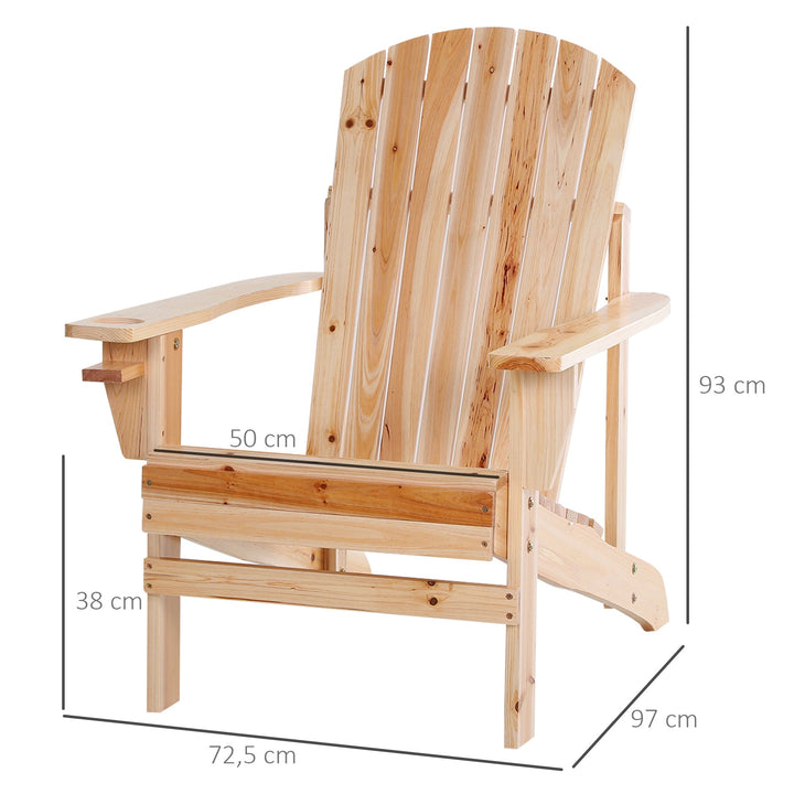 Cadeira Adirondack de Madeira Cadeira de Jardim com Apoio para os Braços Encosto Alto para Terraço Balcão Exterior 72,5x97x96cm Natural